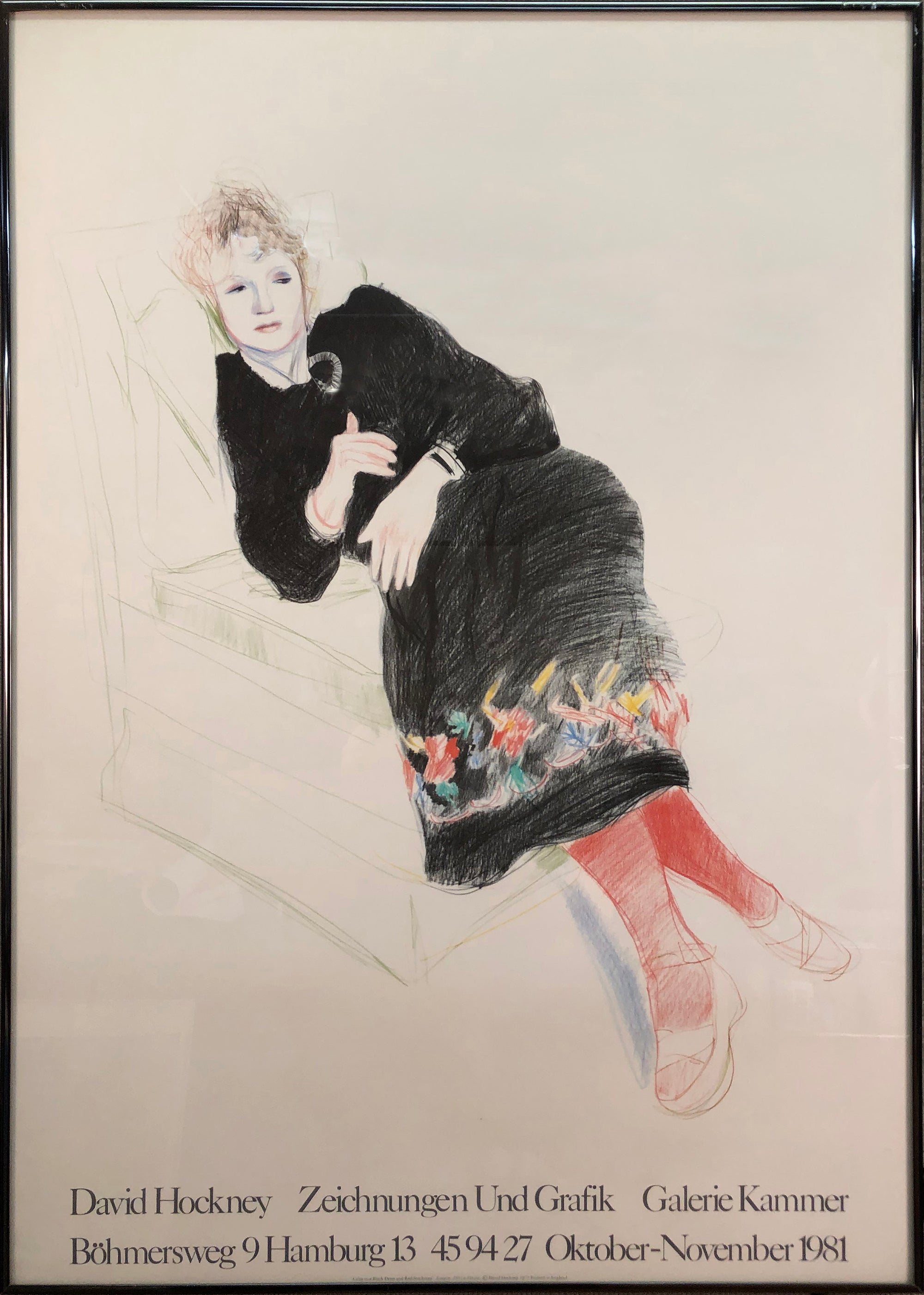 DAVID HOCKNEY Portrait of Celia In A Black Dress With Colored Border, 1981