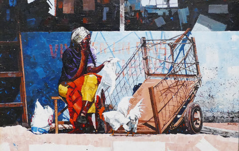 DWIGHT BAIRD Old Woman And Chickens, 2002 - Signed