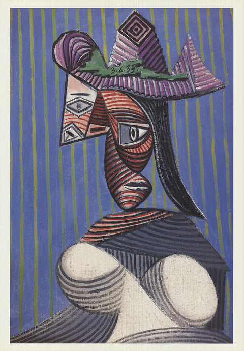 PABLO PICASSO Bust of a Woman Wearing a Striped Hat, 1993