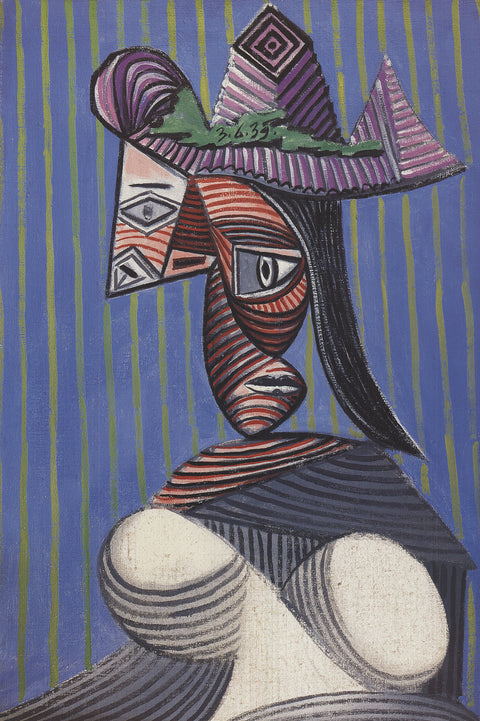 PABLO PICASSO Bust of a Woman Wearing a Striped Hat, 1993