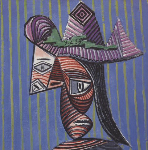 PABLO PICASSO Bust of a Woman Wearing a Striped Hat, 1993