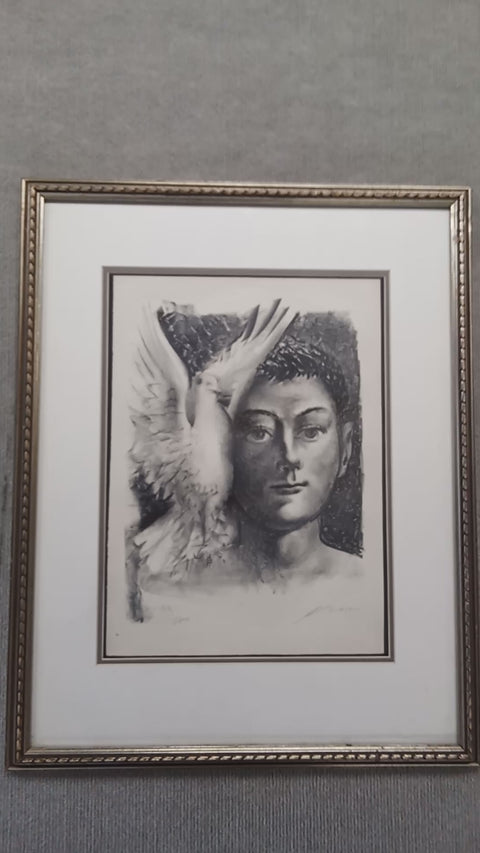 AARON ESLER Face with Dove Portrait, 1985 - Signed