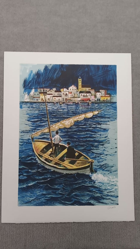 AMADEU CASALS PONS Sailboat in the Port of Cadaques, 1970 - Signed